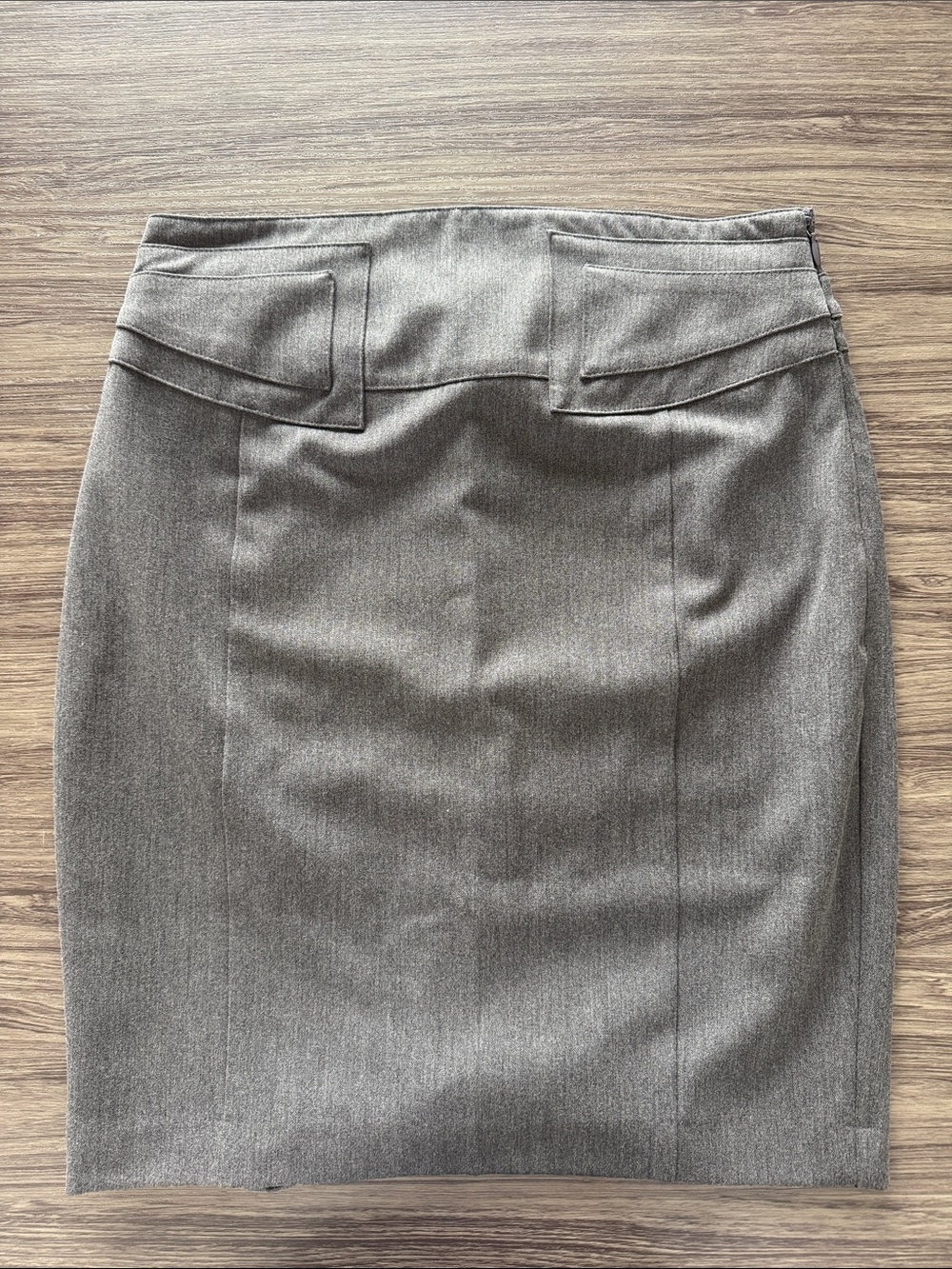 Express Gray Pencil Skirt with Panel and Back Buckle Detail